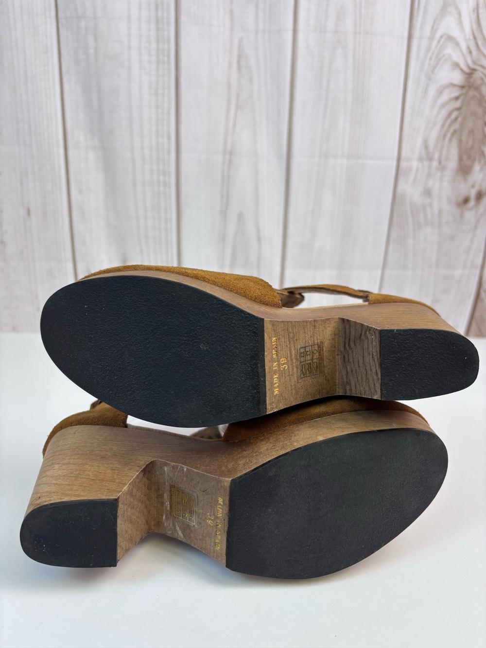 Free People Clog Heels Suede Chunky Wood Platform Block Heel Shoe Brown Sz 39/9 - Picture 13 of 16